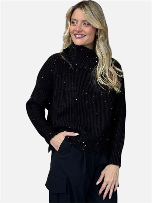 maglia collo alto micro paiettes HAVEONE | M121001NERO