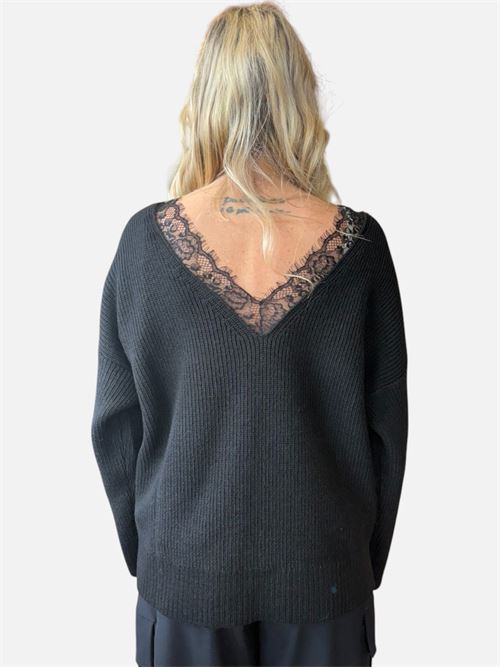 maglia scollo a v con pizzo HAVEONE | M168001NERO