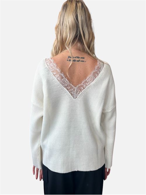 maglia scollov con pizzo HAVEONE | M168030PANNA