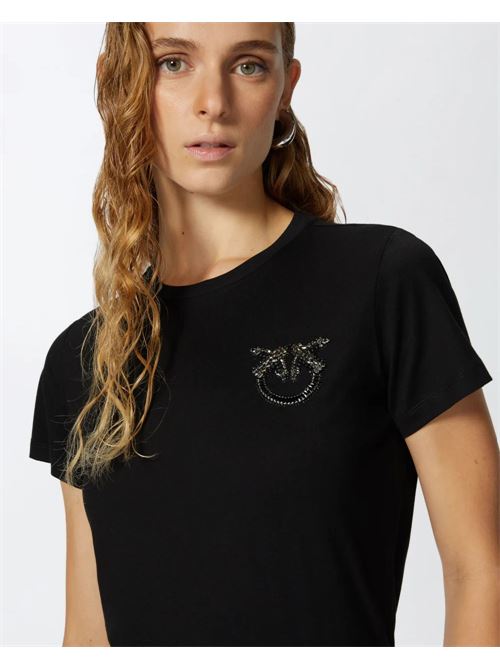 T-shirt maniche corte con ricamo gioiello Love Birds PINKO | 103320A24EZ99