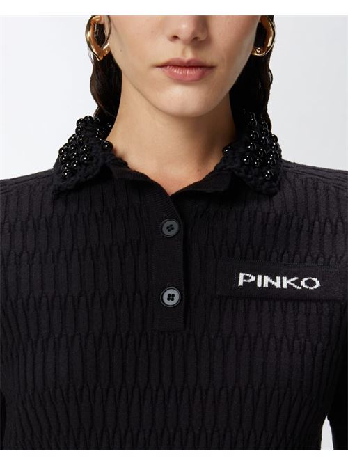 Polo corta in maglia con colletto crochet con perle PINKO | 104363A27JZ99