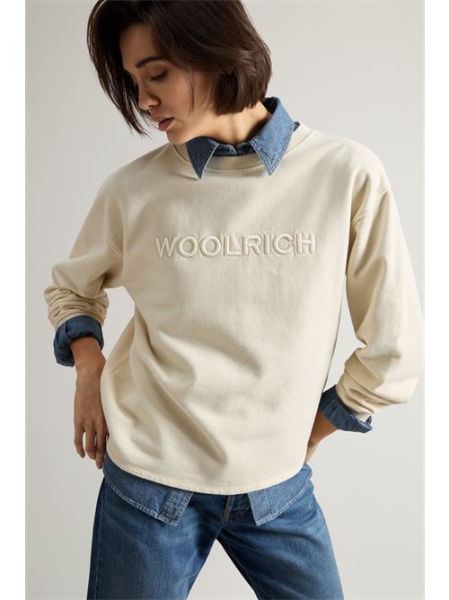 Felpa girocollo in puro cotone con scritta ricamata sul petto WOOLRICH | CFWWSW0135FRUT385887438743